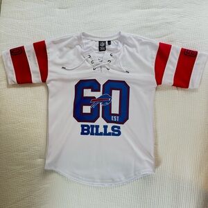 NFL Official Buffalo Bills Team Apparel White Women’s Jersey w/ Front Tie Size S